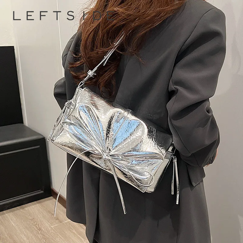 

LEFTSIDE Small PU Leather Underarm Bags for Women 2024 Y2k New Korean Fashion Shoulder Bag Lady Silver Handbags Crossbody Bag