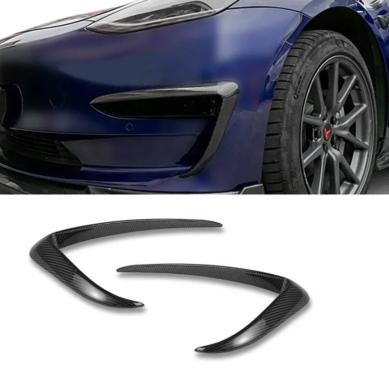 Hansshow Front Bumper Eyebrow Wind Knife Real Matte/Gloss Carbon Fiber Fog Light Cover Trim For Tesla Model 3