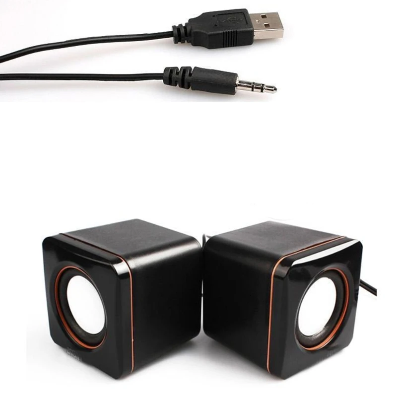 Stereoed Sound Speaker Square PC Speaker USB Corded Horn Headphone Port Corded Office Speaker for Desktop Computer