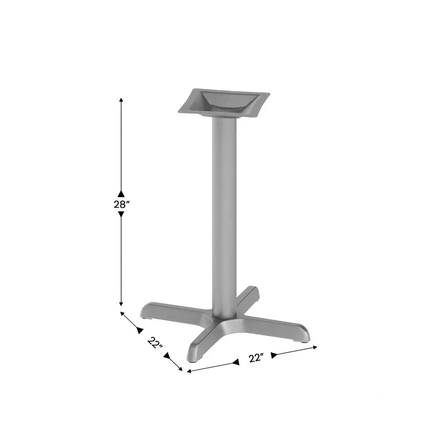 Beverly 22 x 22 Restaurant Table XBase with 3 Diameter Table Height Column, Commercial XBase Cast Iron Table Base, Silver