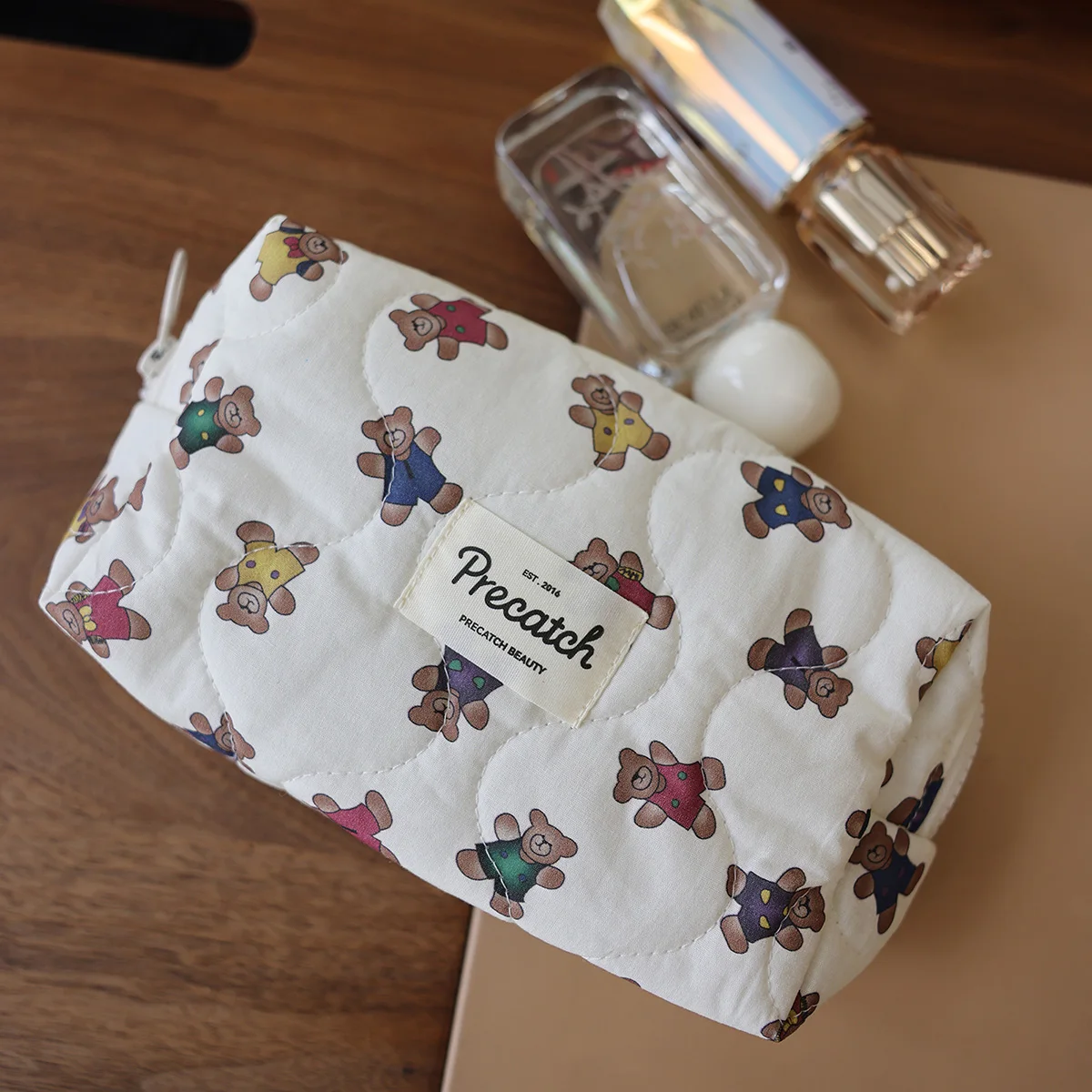 Cute bear cartoon style portable cosmetic bag carry-on clutch travel skin care products storage bag multi-function bag in bag