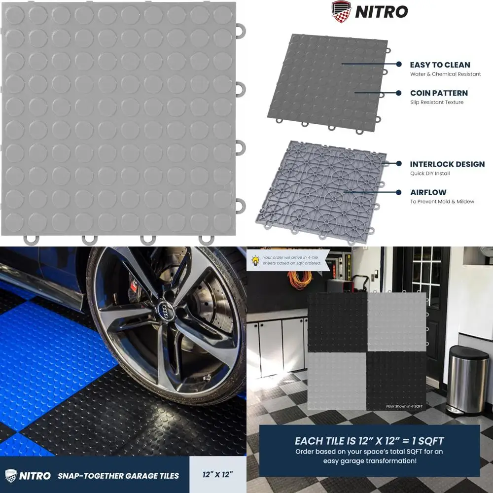 بلاط أرضية متشابك من البلاستيك مقاس 12 × 12 غير قابل للانزلاق للمرآب، تصميم معًا، مثالي للتنظيم وحلول التخزين