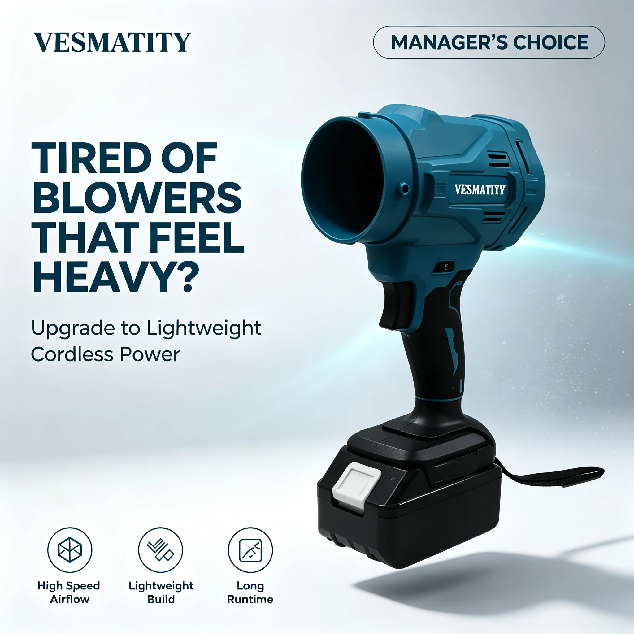 VESMATITY For 18V Battery 2-in-1 Brushless Turbo Blower Jet Fan & Vacuum Cleaner High Speed 110000RPM Handheld Dust Blowing Tool