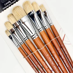 Professional Hog Bristle Filbert Oil Paint Brushes Set, 7pcs Long Wooden Handle Natural Chungking Hog for Oil Acrylic Painting