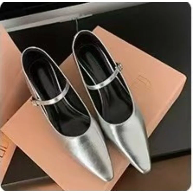 French style pointedtoe black lowheeled small leather shoes new spring sexy opentoe Heightening from within Mary Jane shoes