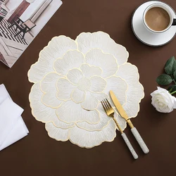 Creative Peony Placemat Nordic Style Gold Plated Home Coasters PVC Dinning Table Decorative Mat Anti Slip Waterproof Meal Mat