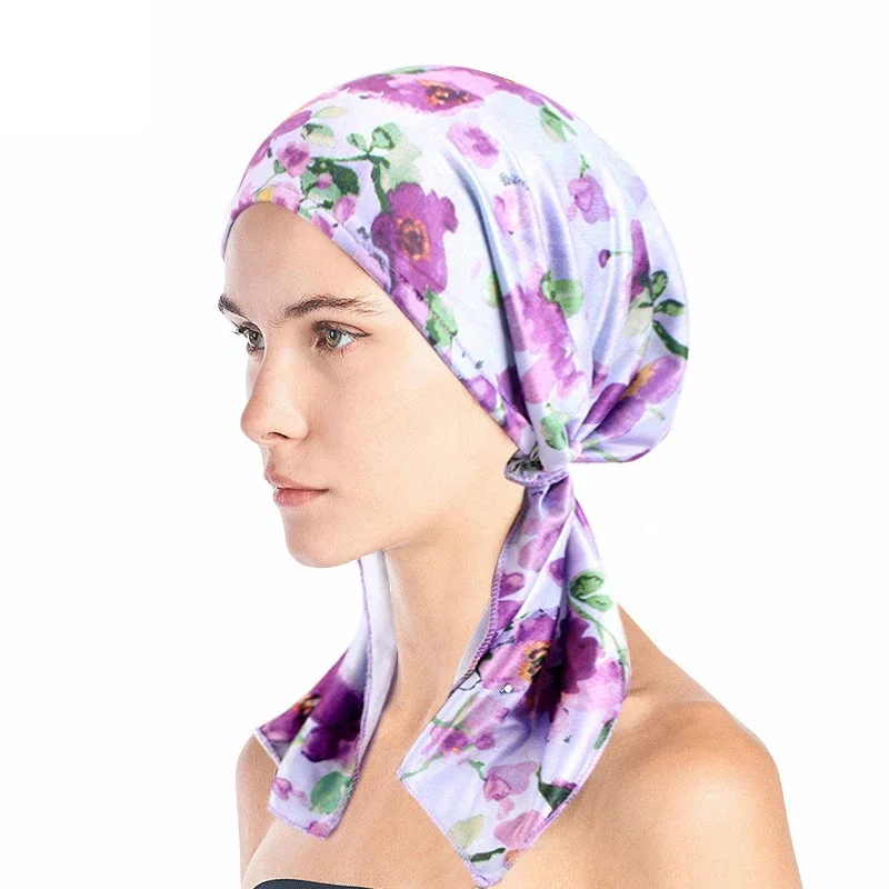 Novas mulheres impressão pré-amarrado chapéu turbante muçulmano interior hijab quimio boné perda de cabelo cauda longa lenço bandana bonnet gorros