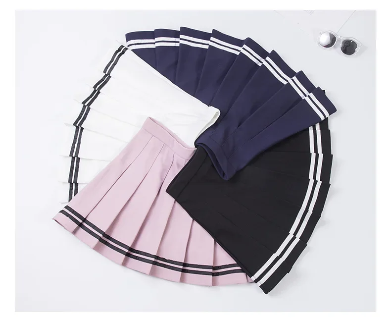 

Students School Preppy High Waist A-Line Girls Two Striped Stitching Sailor Pleated Skirt Dance Zipper Skirt