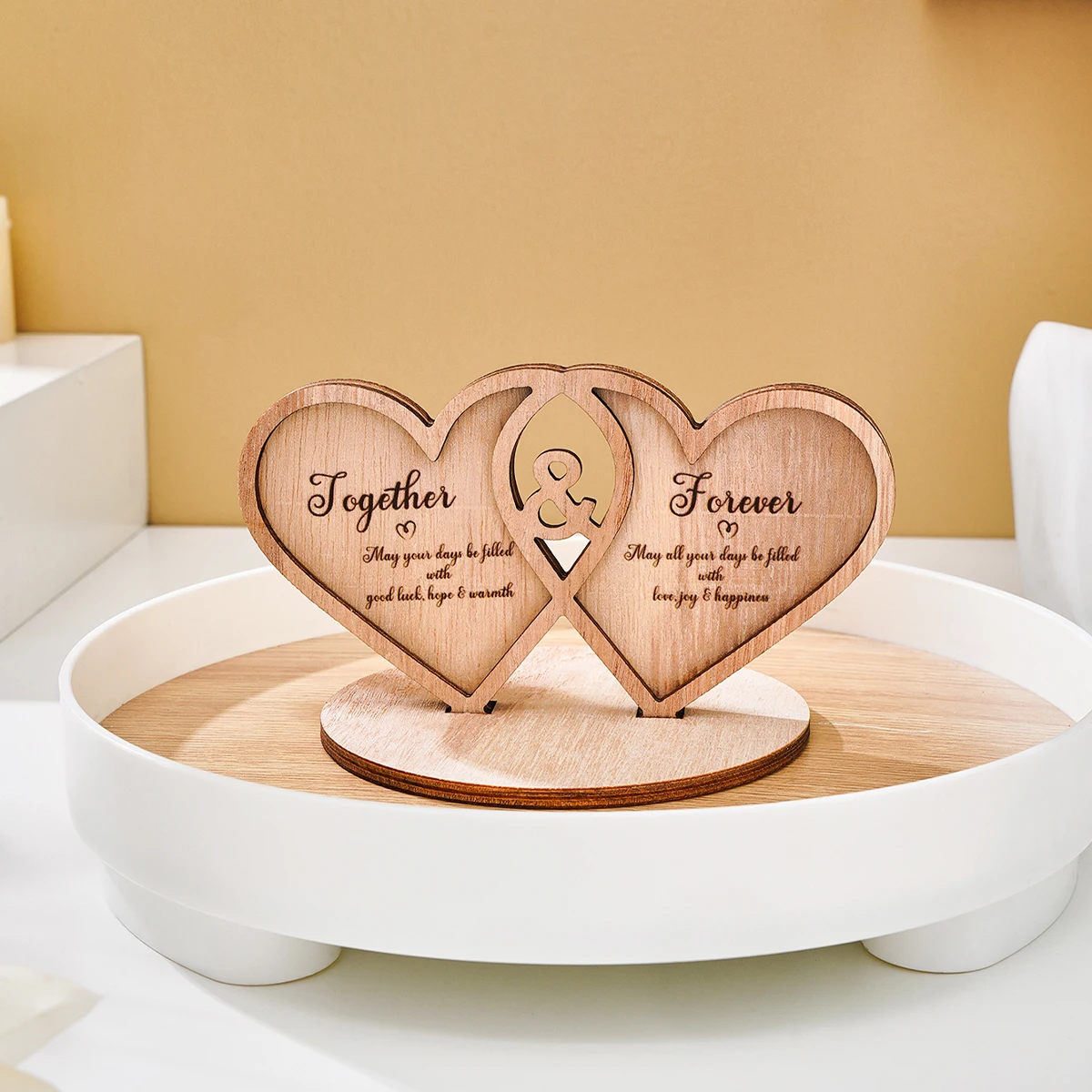 1PC, Double Heart Shape Wooden Ornaments, Suitable for Home Decoration, Holiday Wedding Theme Ornaments and Creative Gifts