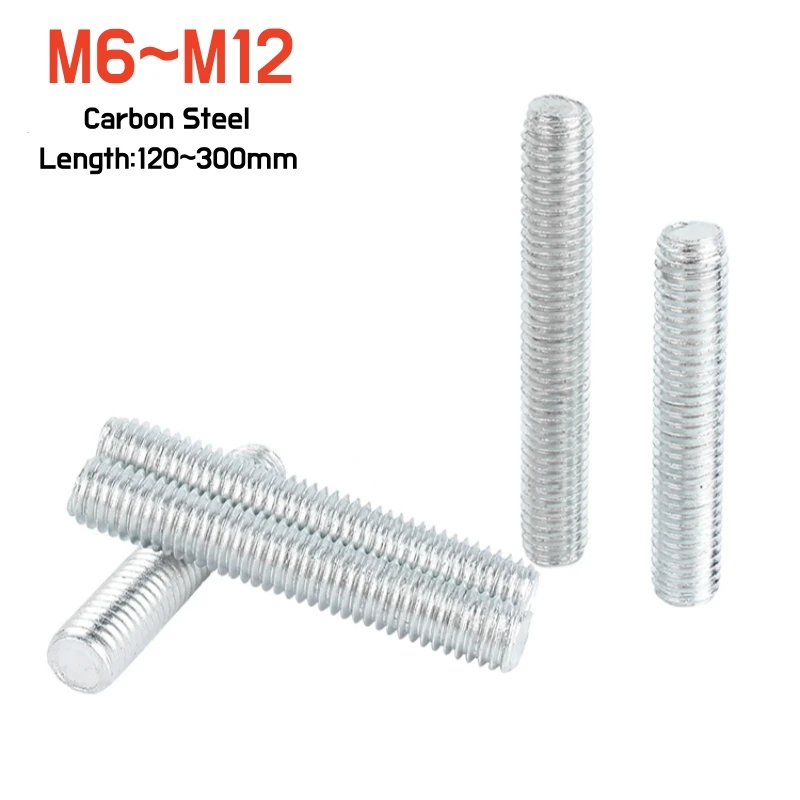 

M6 M8 M10 M12 Galvanized Full Thread Screw Rod Headless Bolt Full Threaded Stud Bar Tooth Stick Length 120/150/200/250/300mm