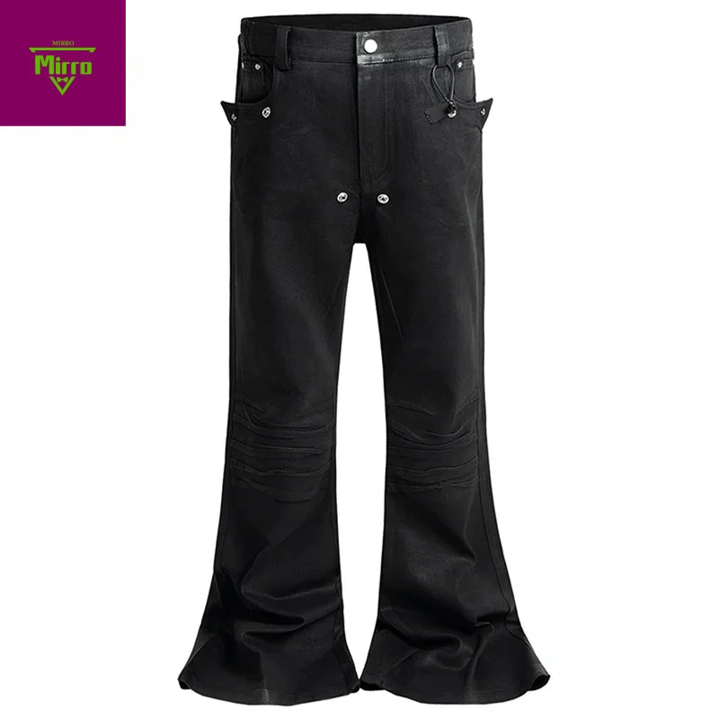 

Wax Printed Jeans Men Black Flared Denim Pants Streetwear Harajuku Hip Hop Jeans Trousers for male streetwears