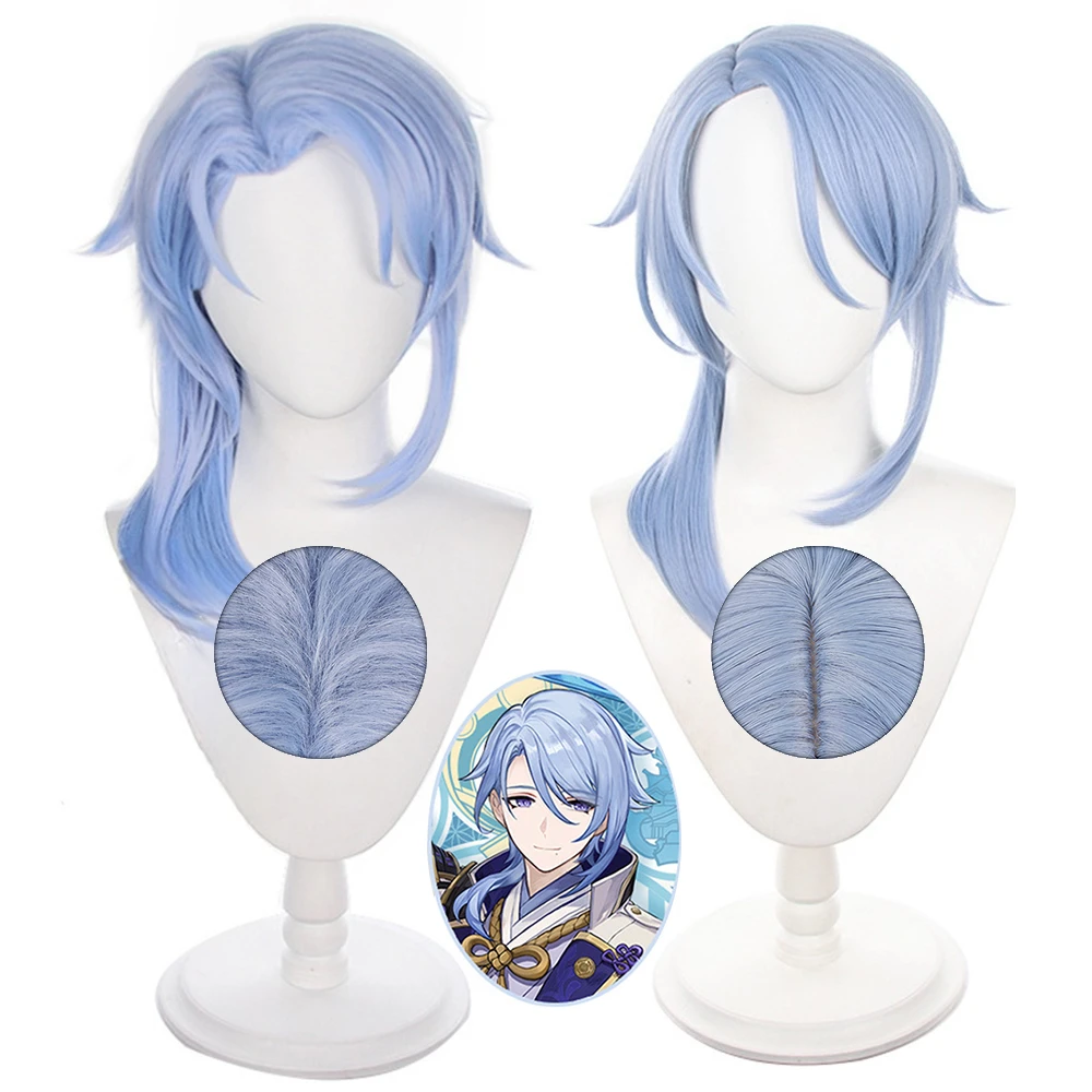 Kamisato Ayato Cosplay Wig 2 Styles Anime Blue Long Heat Resistant Synthetic  Ayaka Brother Ayato Wigs