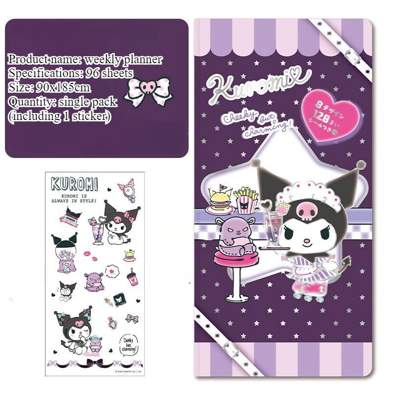 Kawaii kuromi Egyhetes planner Füzet sanrio planner journals Füzet matricák Előjegyzési naptár 2025 aranyos Jegyzetblokk lányok Iskola Anyagellátás