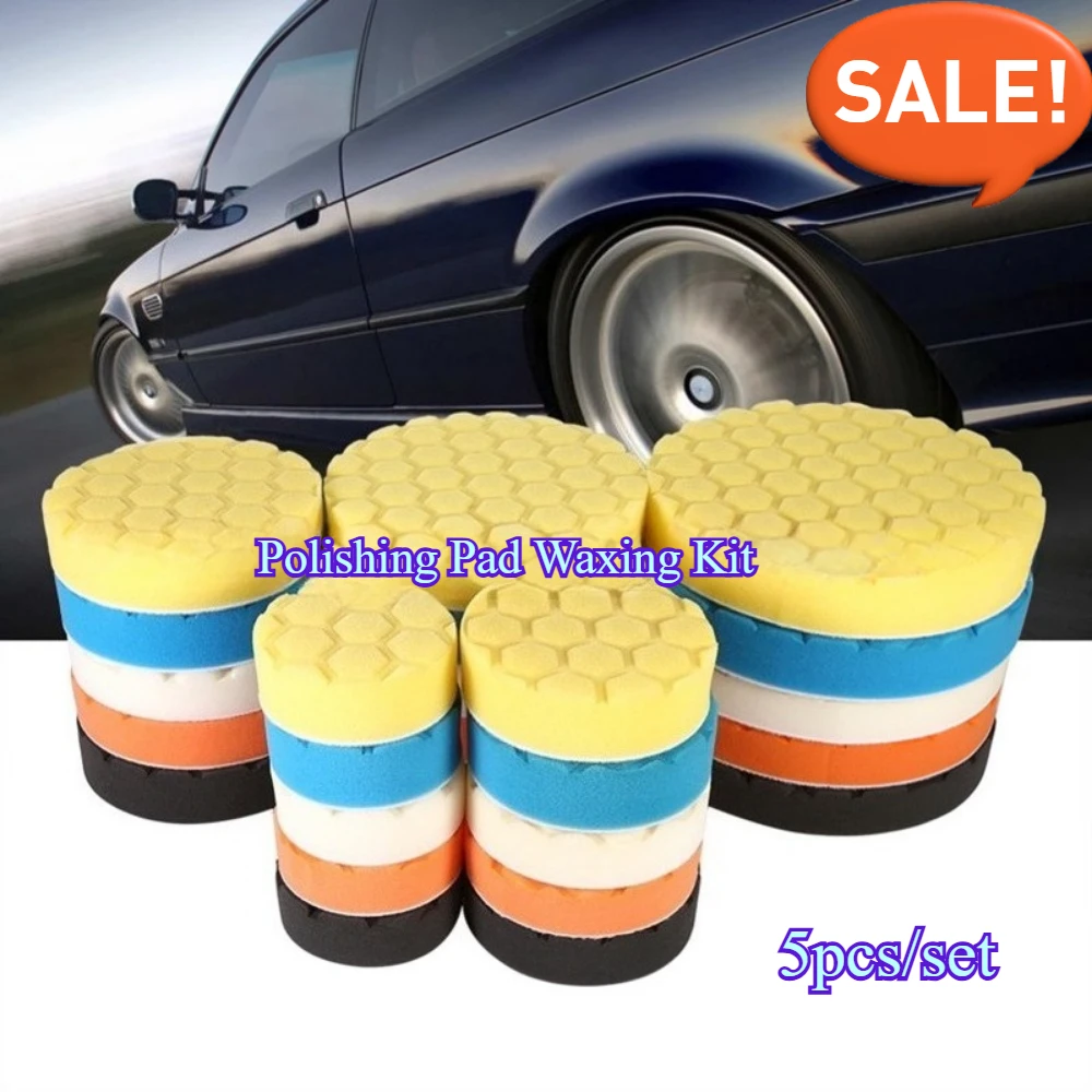 

Набор полировальных подушечек для детализации автомобиля 5, 6, 7 дюймов, круглый самоклеящийся инструмент для полировки автомобиля, многоразовая вощеная губка, 5 шт., полировальные подушечки