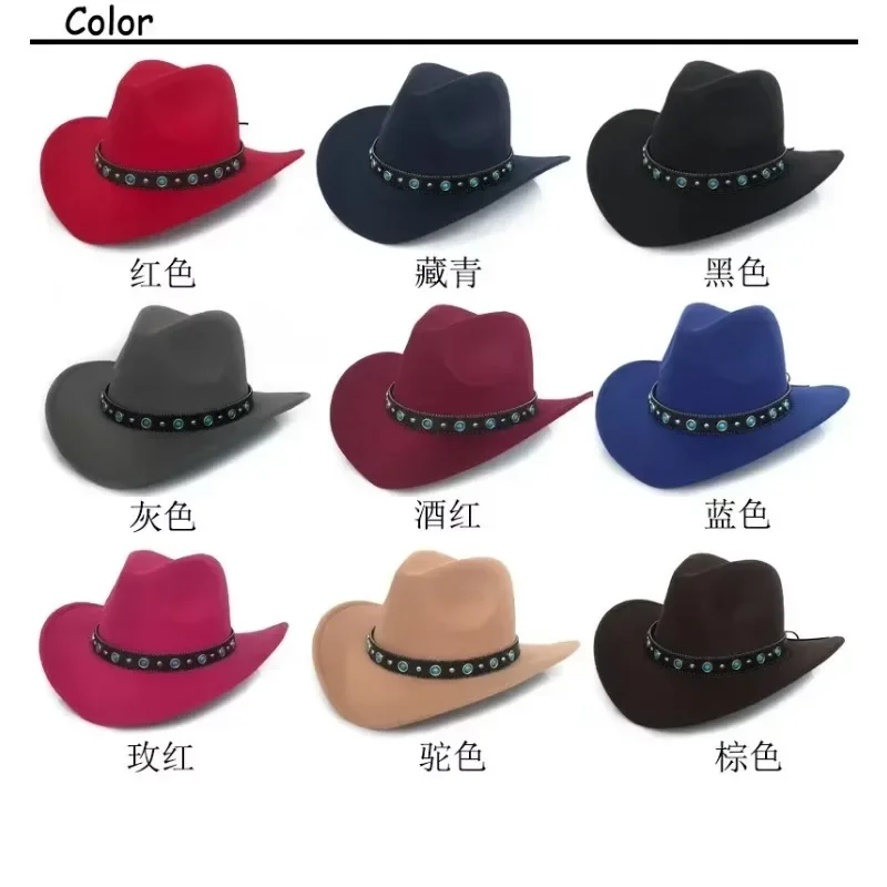 Fashion Outdoor Sun Protect Cowboy Hat Faux Leather Men and Women Travel Caps Fashion Western Hats Cowboy Sun Hat with Turquoise