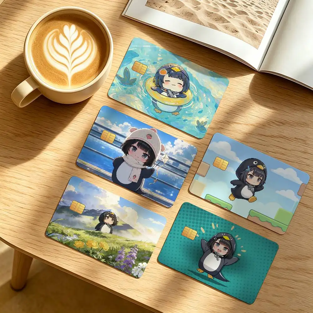 Cute Gugu Gaga Penguin 4Pcs Waterproof Scratch Resistant Card Skin Stickers Fashion Decorative for Credit Debit Bank