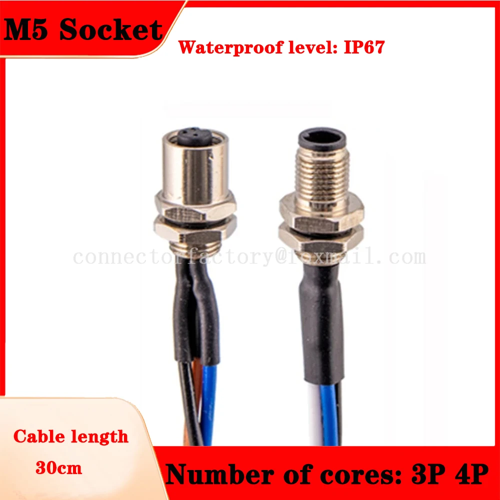 

M5 3Pin 4Pin Waterproof IP67 Male Female Aviation Socket With 30cm Cable Screw Thread Locking Connector Electrical cable Socket