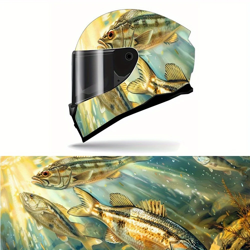 

Mythical Fish Scene Sunlight Print Full Helmet Wrap Sticker Motorcycle Helmet Racing Graphic Decal Vinyl Wrap Helmet Decorative