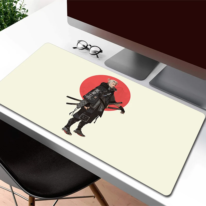 Gaming Mouse Pad Japanese Samurai Mouse Mat Art Rubber Mousepad Big Office Desk Mat Locking Edge Table Mat Non-Slip Keyboard Pad