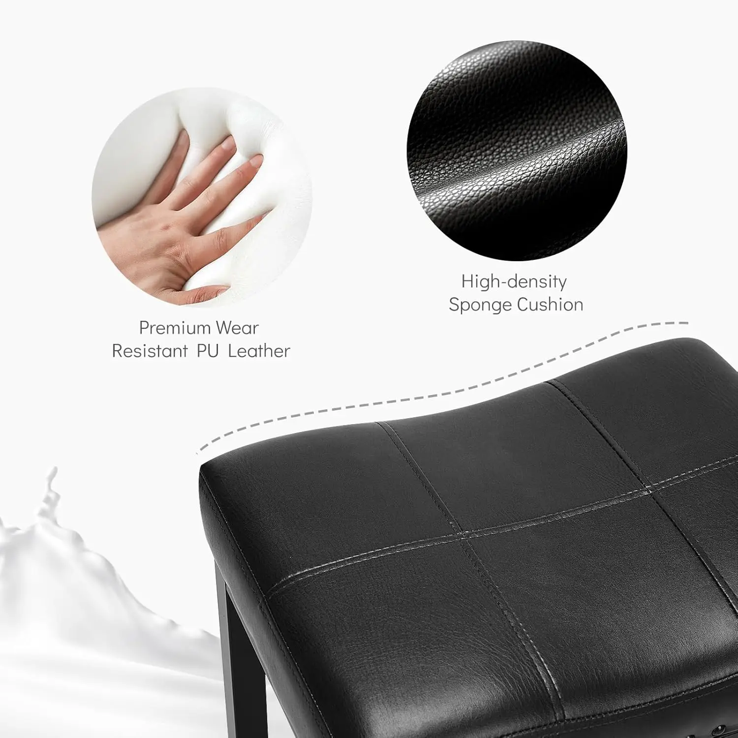 Saddle Bar Stools Set of 2, 24 Inch Counter Height Stools with Curved PU Leather Surface, 3.7" Thick Upholstery Bar Height