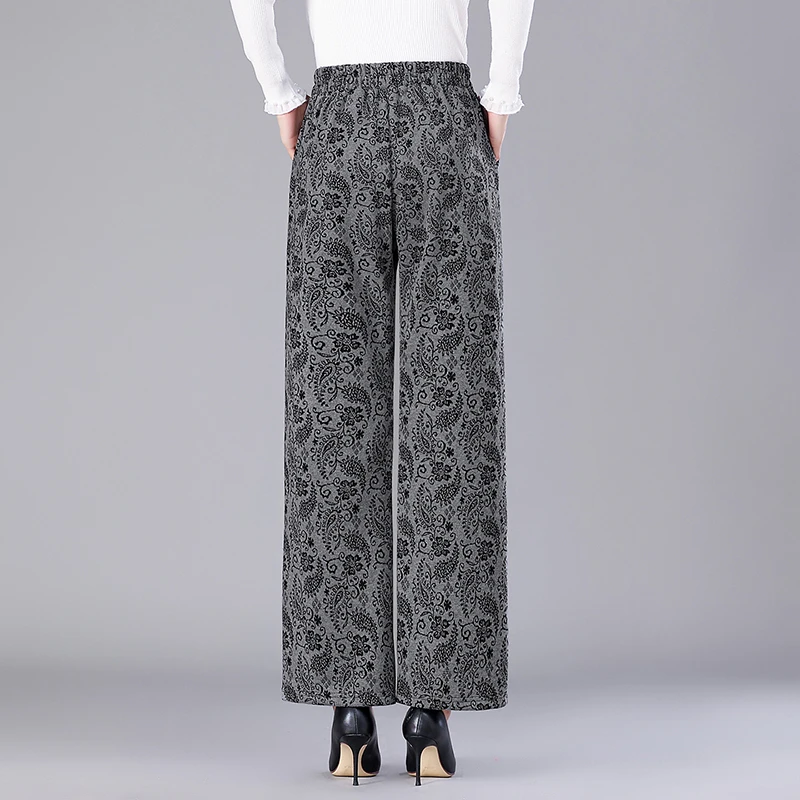 Calças de impressão femininas de outono cintura elástica calças de escritório casuais plus size