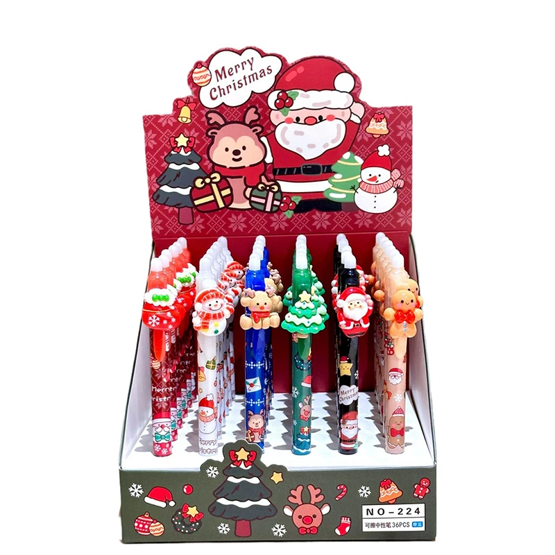 6Pcs/set 2025 Christmas Pressing Gel Pens Cute Quick-Drying Erasable Pens Office School Supplies Students Stationery Gift Random