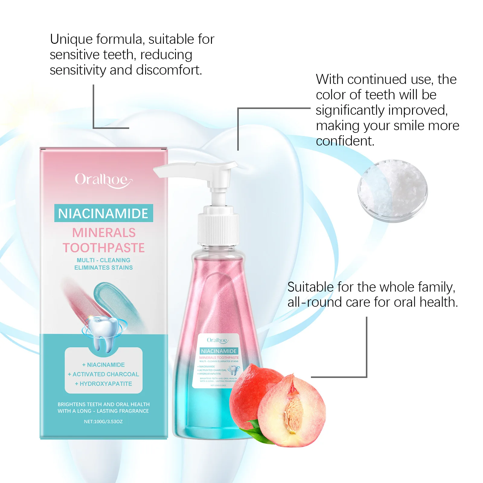 Niacinamide Whitening Toothpaste Remove Yellow Teeth Coffee Smoke Tea Stains Deep Clean Fresh Breath Oral Care Toothpaste