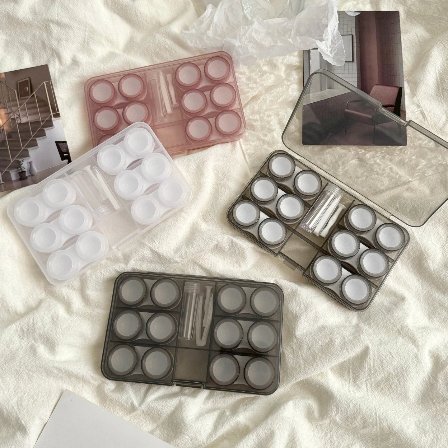 6pairs Contact Lens Case Transparent Eye Contacts Storage Box with Tweezer for Beauty Pupil Portable Travel Makeup Accessories