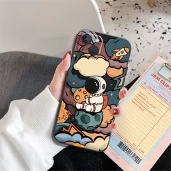 Kosmiczna gwiazda astronauta urocza etui na Apple iPhone 11 13 12 Pro Max XR X XS Max 8 7 6 6S Plus miękka silikonowa czarna obudowa telefonu Capa