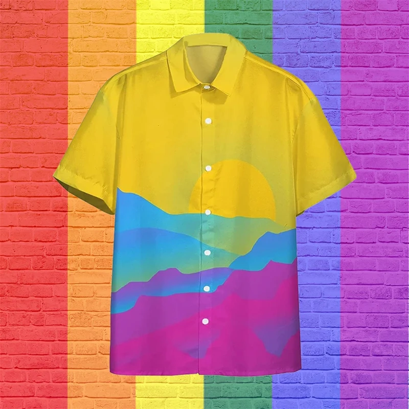 Rainbow 3d Print Shirts Men Fashion Hawaiian Shirt Short Sleeve Harajuku Beach Shirts Lapel Buttons Blouse Male Clothing Camisa