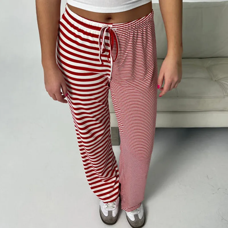 

WPNAKS Women Loose Pants Spring Autumn Clothes Stripe Drawstring Elastic Waist Trousers Casual Sweatpants Bottoms Woman Clothing