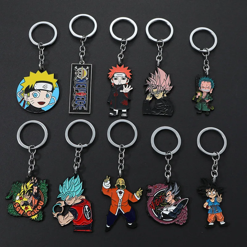 LLavero de Anime de One Piece para niños, modelo de figura colgante de Metal, Zoro, Kakashi, Dragon Ball, Super Saiyan, Son Goku, maestro Roshi