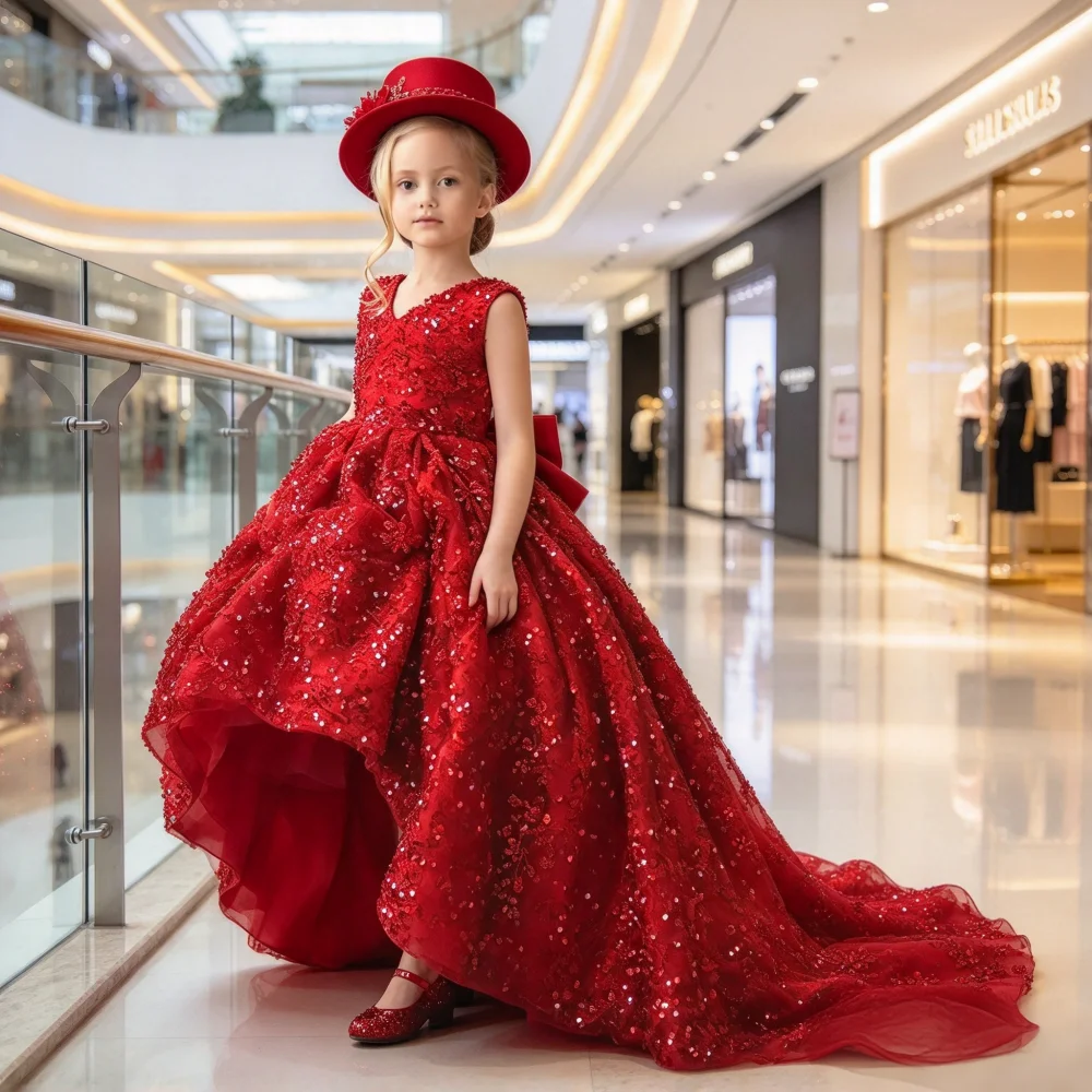 2026 Host Evening Host Piano Performance New Year Dress Children Girls Formal Kids Princess Gown Kids Flower Girl Wedding Little