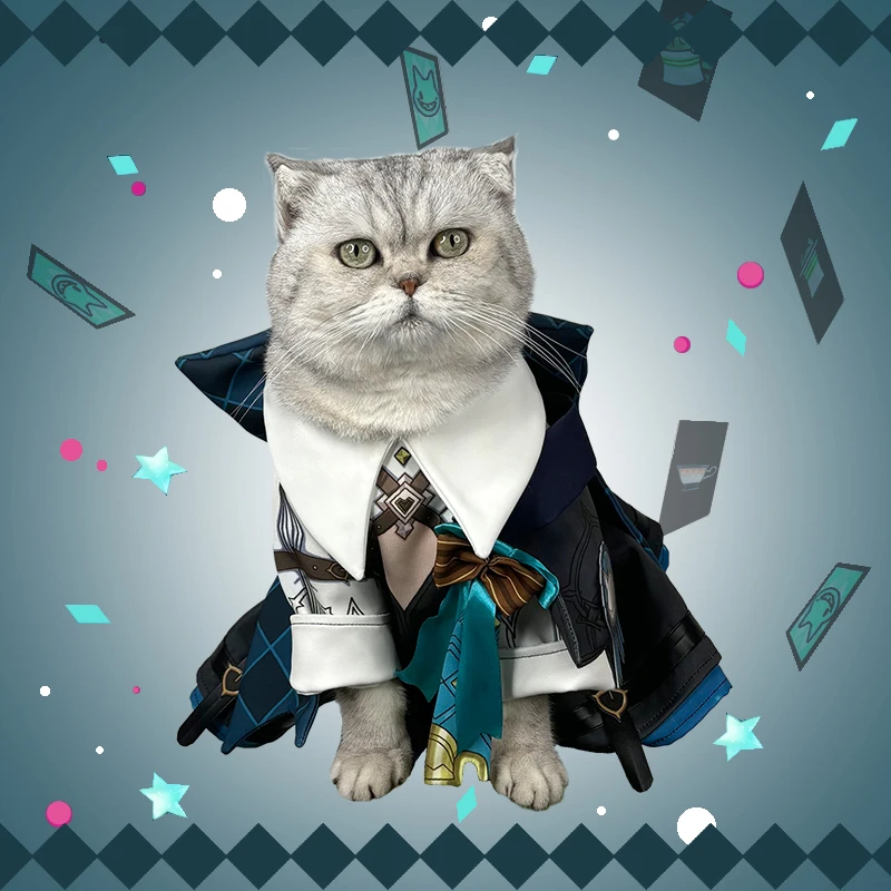 Juego Genshin Impact Cosplay Lynette dibujos animados pequeño gato ropa abrigo disfraz tomar foto accesorios perro suministros para mascotas