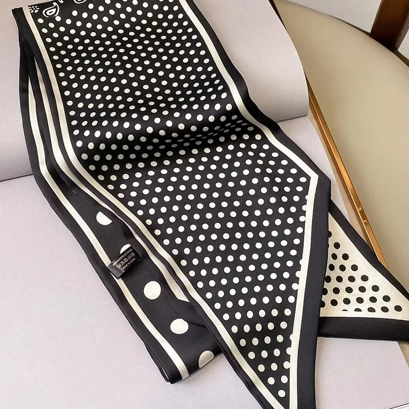 

Черно-белый узкий шарф с узором пейсли для женщин — весенне-летний шейный шарф, аксессуар для офисной рубашки, утеплитель для шеи