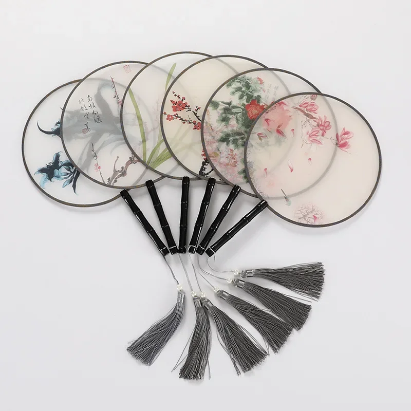 Translucent ancient style group fan, bamboo handle Hanfu women's national fan, Chinese style dance fan, home decoration
