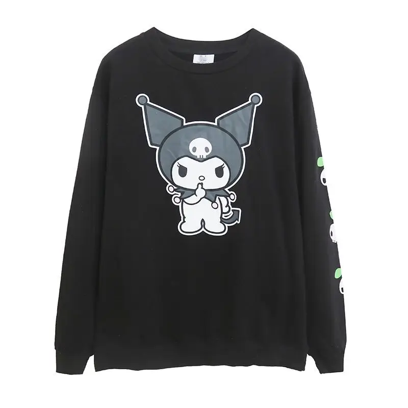 

Sanrio Kuromi Cute Cartoon Print Women Pullover New Simple Casual Round Neck Sweatshirt Loose Korean Version Versatile Trend Top