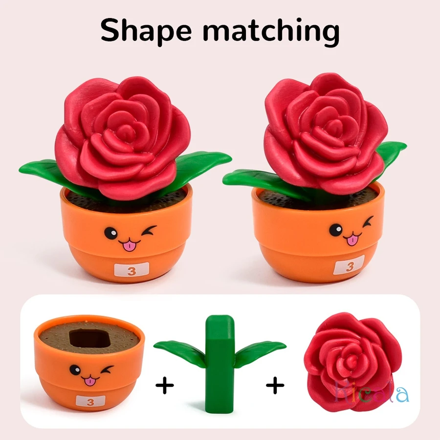 Montessori Flower Pot Matching Toy Kids Shape Sorting Puzzle Color Recognition Educational Toy Toddler Learning Game - view 3