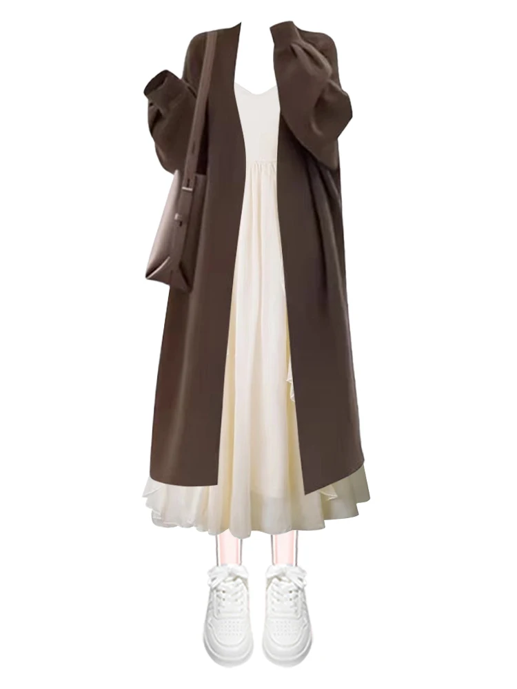 Début de l'automne coréen Sle ample Long Sve pull manteau femmes doux Aosphère sangle Dr deux pièces ensemble Faionable décontracté