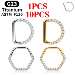 1/10PCS G23 Titanium Piercing Septum Clicker D Shape Nose Ring 16G CZ  Tragus Ear Cartilage Conch Daith Earrings Body Jewelry
