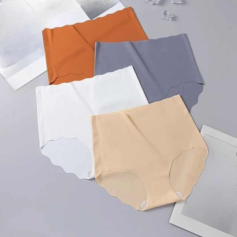 

Трусики с высокой талией, женские бесшовные трусики из ледяного шелка, антибактериальные дышащие трусики из чистого хлопка с промежностью, большой размер, с высокой талией, живот