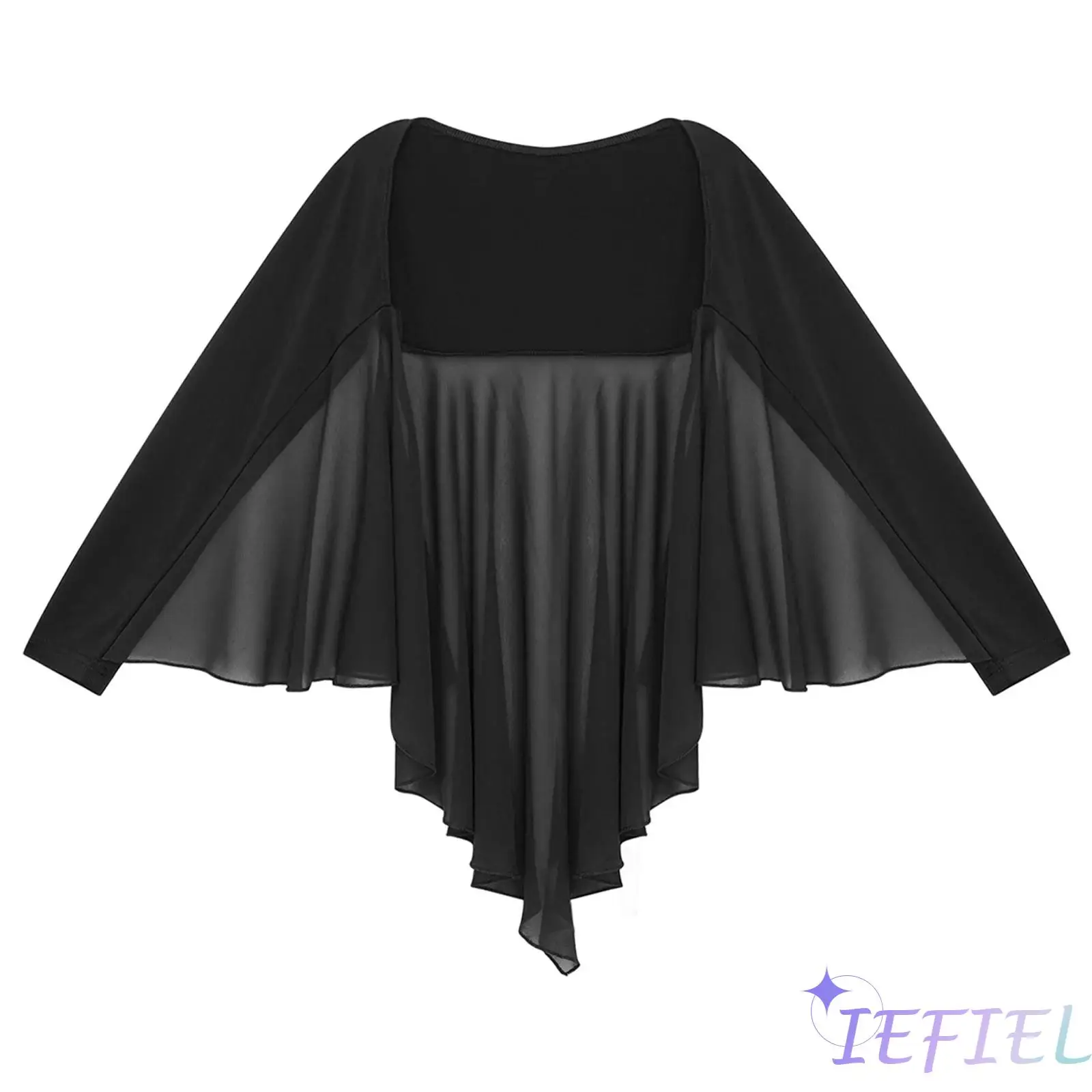 

Girls Praise Worship Dance Top Open Front Irregular Hem Drapey Angel Wing Shrug for Modern Dance Stage Performance Competition