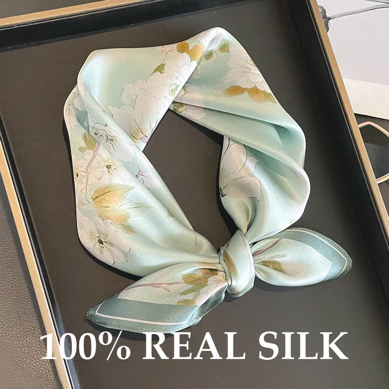 

Новинка 2026, квадратный шарф из 100% чистого шелка, весна-лето, пляжная шаль, модная повязка на голову, шейный платок, бандана, шарфы, пончо из пашмины