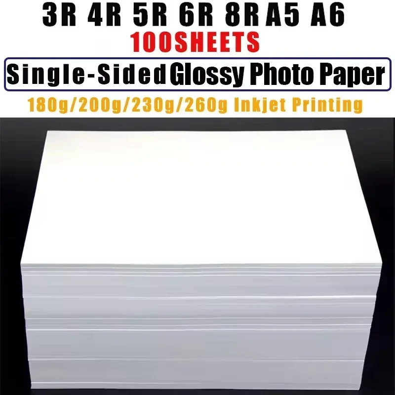 

High Gloss Photo Paper 3R 4R 5R 6R 8R A5 A6 Glossy Single-Sided Photo Paper Printing Paper Inkjet Printer 180G/200G/230G/260G