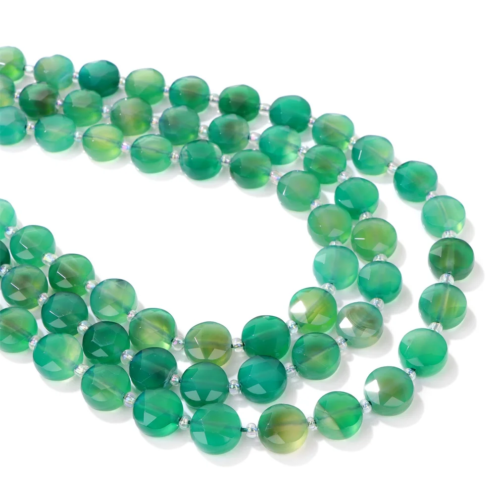 Manik-manik Agate Hijau Alami 10MM Bentuk Koin Bersegi Pipih Bulat Untuk Pembuatan Perhiasan Grosir