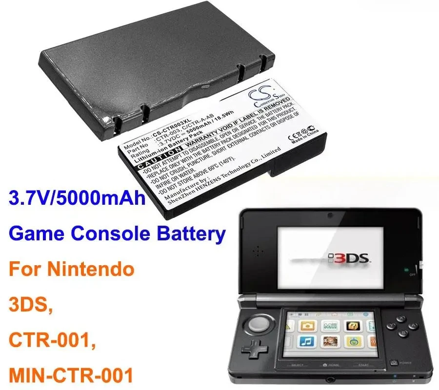 

Аккумулятор для игровой консоли Cameron Sino 3,7 В, 5000 мАч C/CTR-A-AB, CTR-003 для Nintendo 3DS, CTR-001, MIN-CTR-001, с задней крышкой