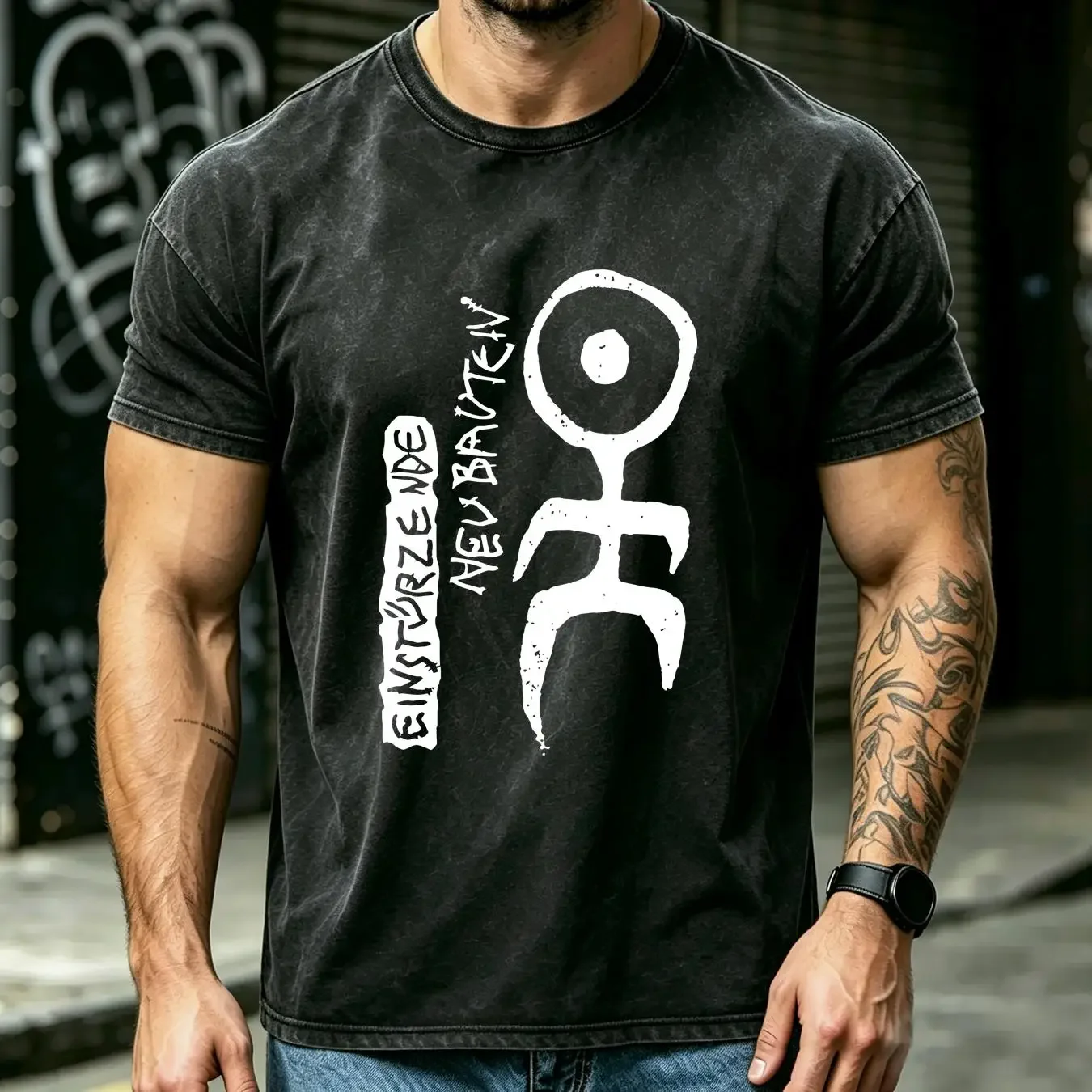 washed T Shirt NWT Einstürzende Neubauten Experimental Electronic Music Logo Size S 4XL vintage Washed Casual homme Stylish