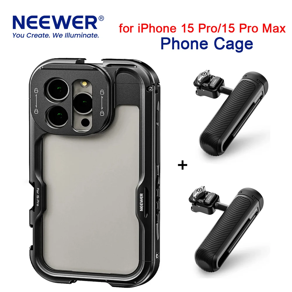 Neewer Full Phone Cage with 67mm Filter Adapter 17mm T-mount Lens Adapter for iPhone 15 Pro / 15 Pro Max Video Phone Cage