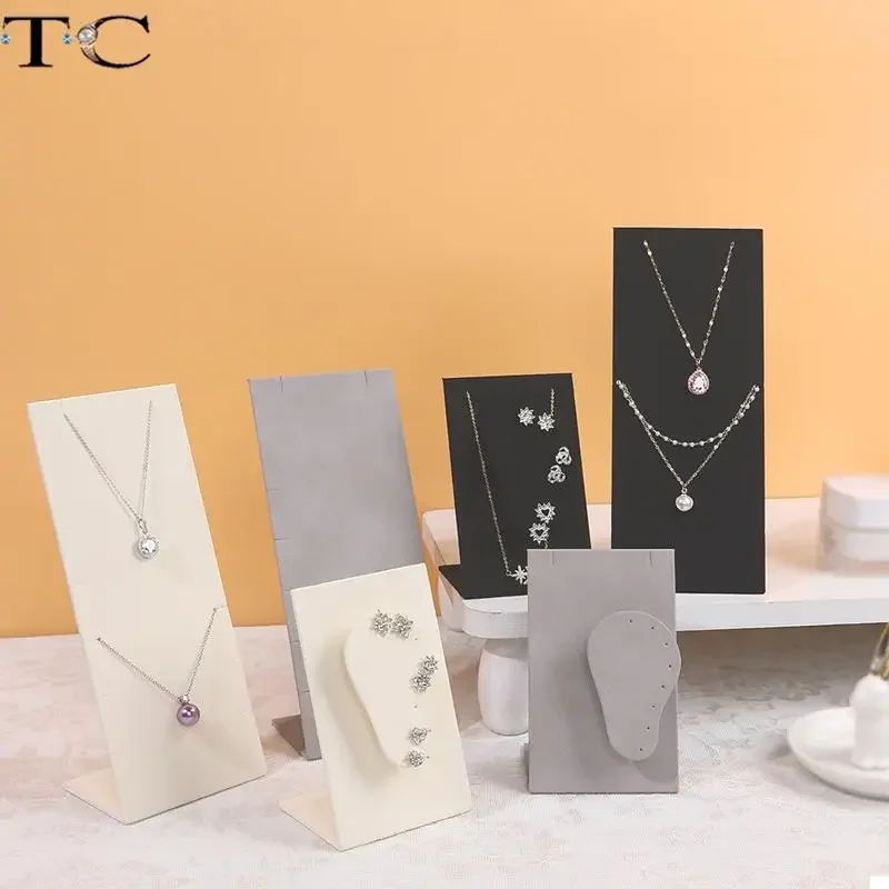 Elegant Beige Microfiber Jewelry Display Stand for Stud Earrings Necklaces Pendants and Bracelets Countertop Display Stand