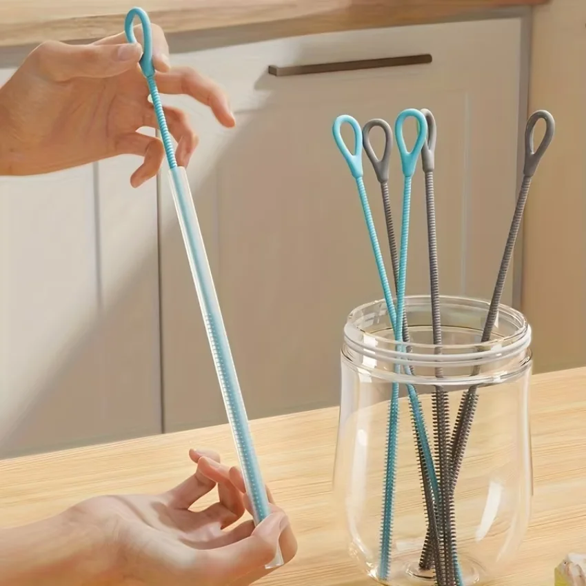 Silicone Wash Cup Brush with Long Handle Reusable Silicone Straw Cleaning Kit Diameter 6mm Bendable Soft Pipe Tube Cleaning